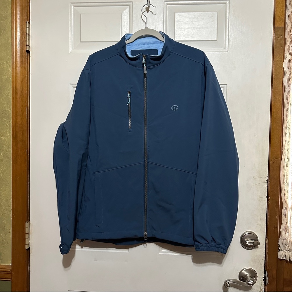 PETER MILLAR Jacket Mens L Crown Sport Softshell Waffle Fleece Lined Zip Up Blue